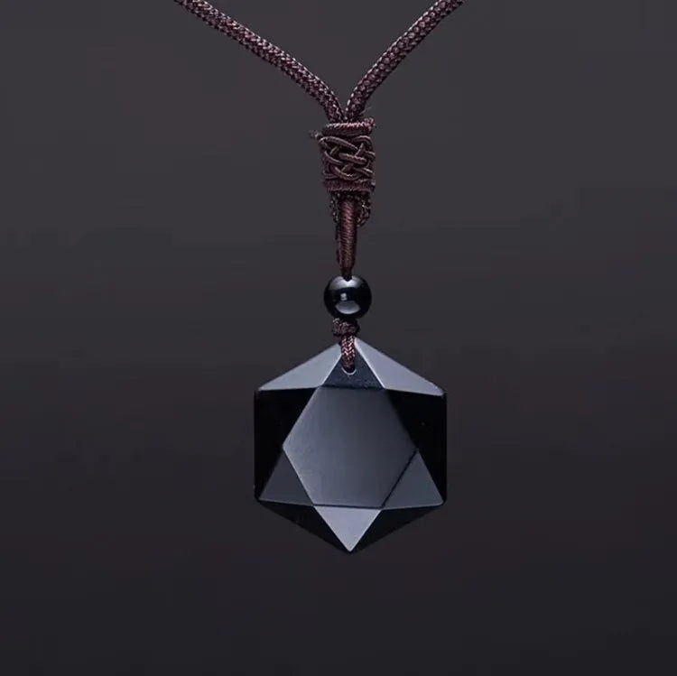 ZRM Fashion Black Obsidian Pendant Necklace Obsidian Star Pendant Lucky Love Crystal Jewelry With Free Rope Drop shipping