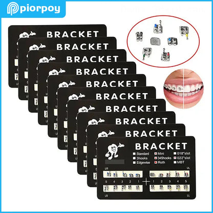 PIORPOY 20Pcs/Kit Dental Orthodontic Brackets Braces For Teeth MIM Monoblock Metal Standard Roth MBT Slot 0.022 0.018 Hooks 345