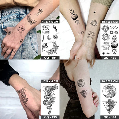 Waterproof Temporary Tattoo Sticker Moon Sun Black Line Geometric Flash Tatoo Women Men Child Arm Ankle Body Art Fake Tatto Cool