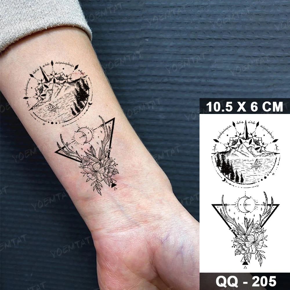 Waterproof Temporary Tattoo Sticker Moon Sun Black Line Geometric Flash Tatoo Women Men Child Arm Ankle Body Art Fake Tatto Cool