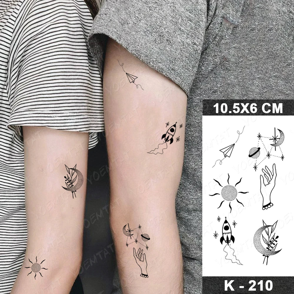 Waterproof Temporary Tattoo Sticker Moon Sun Black Line Geometric Flash Tatoo Women Men Child Arm Ankle Body Art Fake Tatto Cool