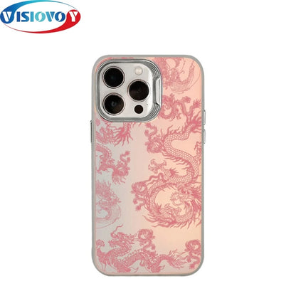 Nwe Year Phone Cases For iphone 15 14 13 Pro Max Chinese Pink Dragon Pattern Phone Fundas Back Protective fantastic Style Covers