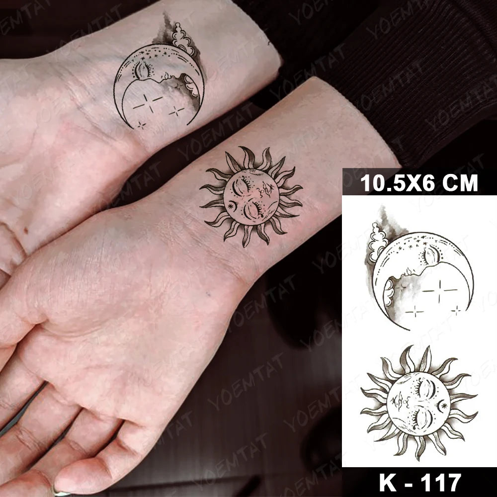 Waterproof Temporary Tattoo Sticker Moon Sun Black Line Geometric Flash Tatoo Women Men Child Arm Ankle Body Art Fake Tatto Cool