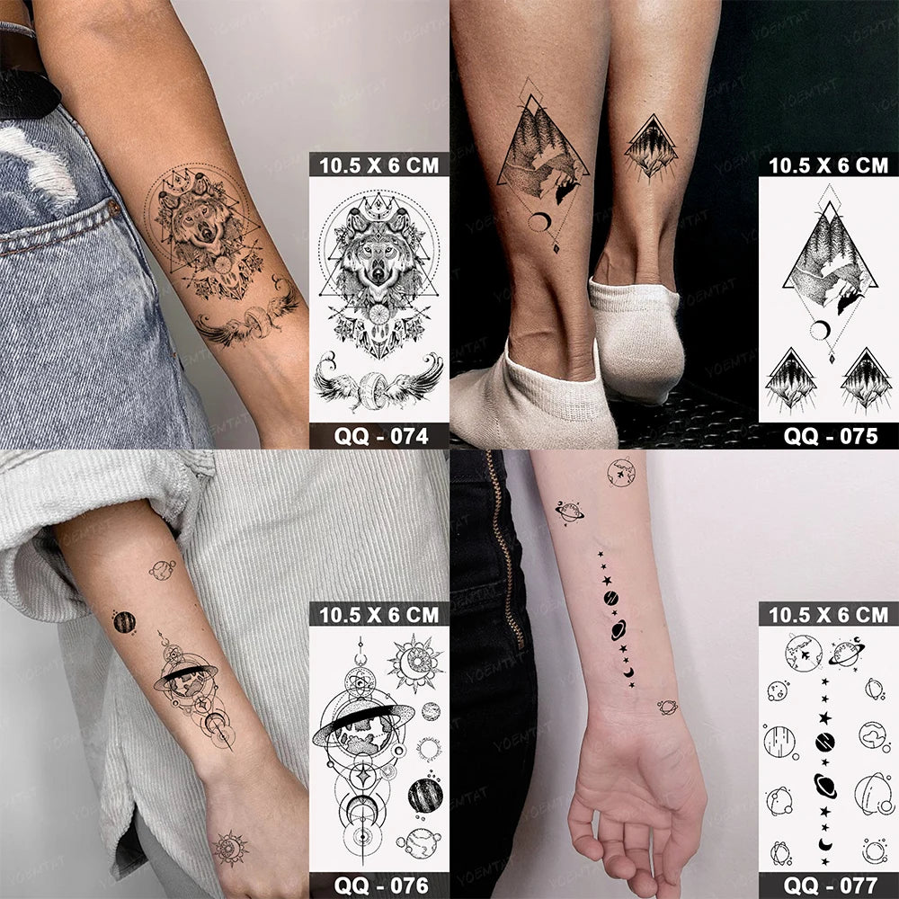 Waterproof Temporary Tattoo Sticker Moon Sun Black Line Geometric Flash Tatoo Women Men Child Arm Ankle Body Art Fake Tatto Cool