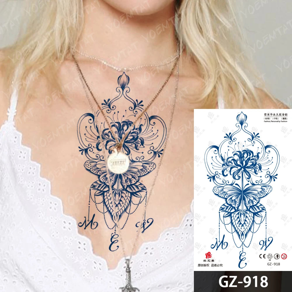 Bow Tie Love Juice Ink Lasting Waterproof Temporary Tattoo Sticker Leaf Totem Semi Permanent Fake Tatoo Body Art Men Women Arm