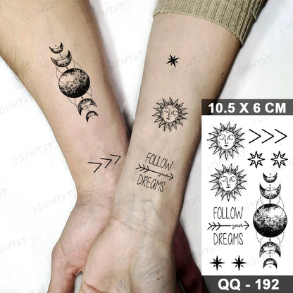 Waterproof Temporary Tattoo Sticker Moon Sun Black Line Geometric Flash Tatoo Women Men Child Arm Ankle Body Art Fake Tatto Cool