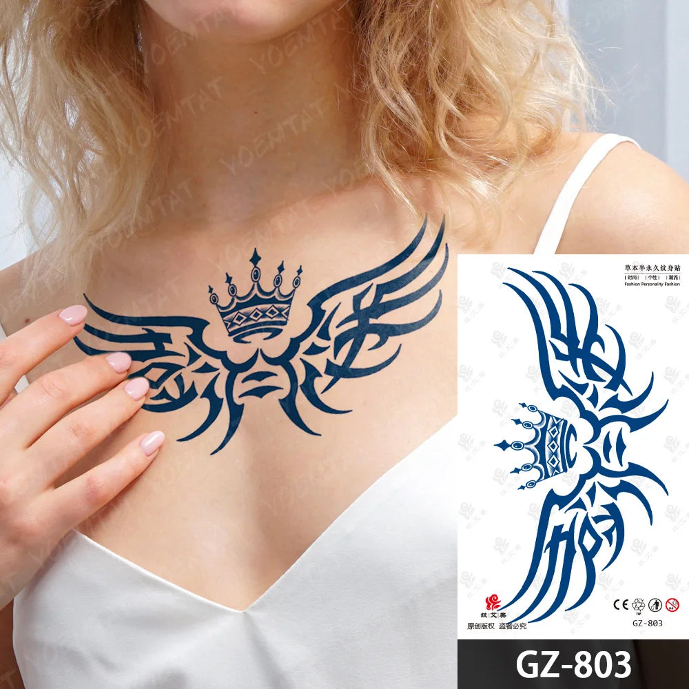 Bow Tie Love Juice Ink Lasting Waterproof Temporary Tattoo Sticker Leaf Totem Semi Permanent Fake Tatoo Body Art Men Women Arm