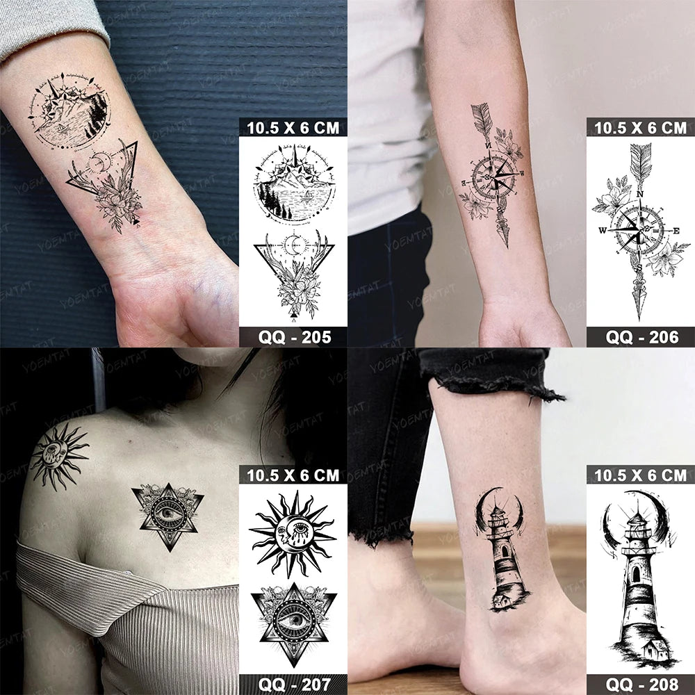 Waterproof Temporary Tattoo Sticker Moon Sun Black Line Geometric Flash Tatoo Women Men Child Arm Ankle Body Art Fake Tatto Cool