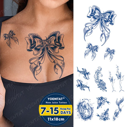 Bow Tie Love Juice Ink Lasting Waterproof Temporary Tattoo Sticker Leaf Totem Semi Permanent Fake Tatoo Body Art Men Women Arm