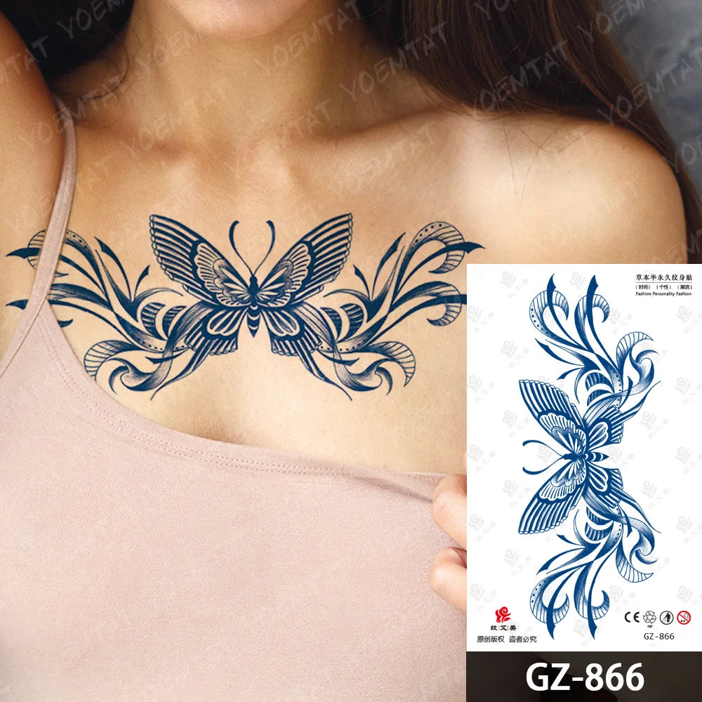 Bow Tie Love Juice Ink Lasting Waterproof Temporary Tattoo Sticker Leaf Totem Semi Permanent Fake Tatoo Body Art Men Women Arm