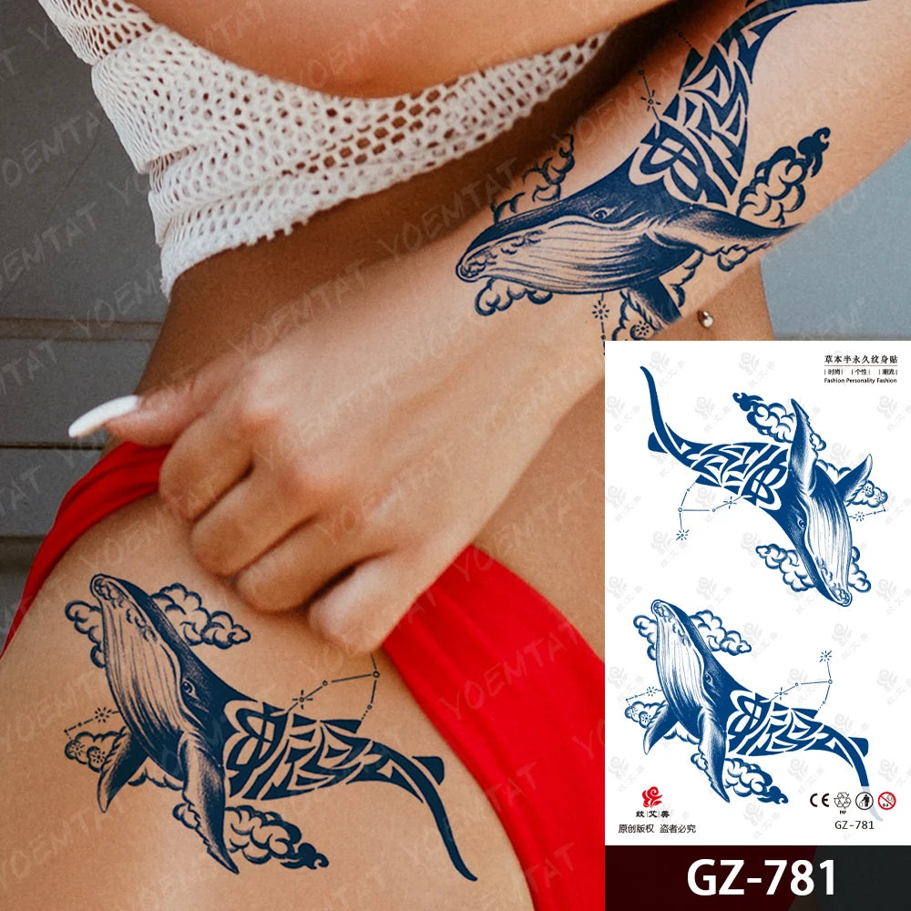 Bow Tie Love Juice Ink Lasting Waterproof Temporary Tattoo Sticker Leaf Totem Semi Permanent Fake Tatoo Body Art Men Women Arm