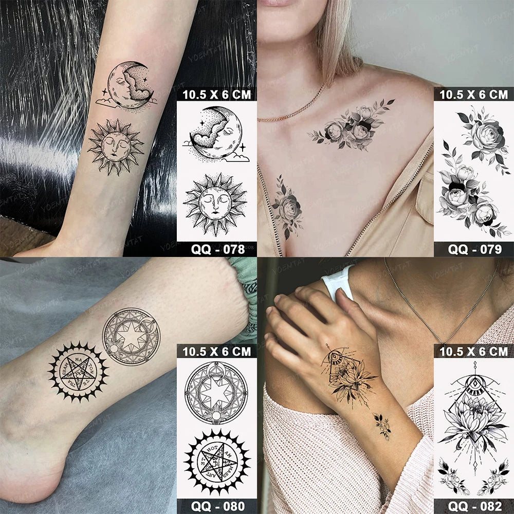 Waterproof Temporary Tattoo Sticker Moon Sun Black Line Geometric Flash Tatoo Women Men Child Arm Ankle Body Art Fake Tatto Cool