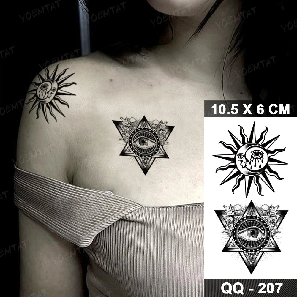 Waterproof Temporary Tattoo Sticker Moon Sun Black Line Geometric Flash Tatoo Women Men Child Arm Ankle Body Art Fake Tatto Cool