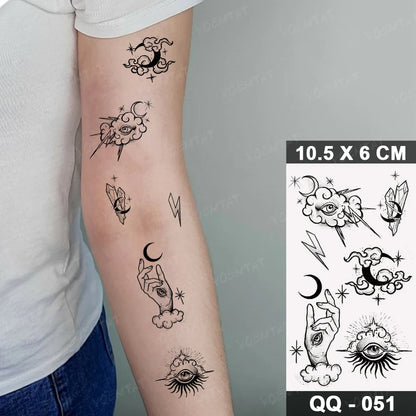 Waterproof Temporary Tattoo Sticker Moon Sun Black Line Geometric Flash Tatoo Women Men Child Arm Ankle Body Art Fake Tatto Cool