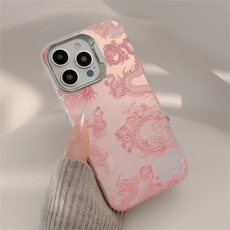 Nwe Year Phone Cases For iphone 15 14 13 Pro Max Chinese Pink Dragon Pattern Phone Fundas Back Protective fantastic Style Covers