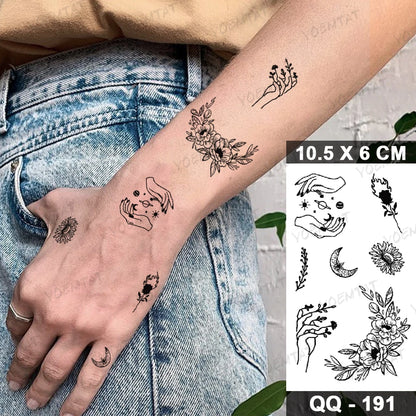 Waterproof Temporary Tattoo Sticker Moon Sun Black Line Geometric Flash Tatoo Women Men Child Arm Ankle Body Art Fake Tatto Cool