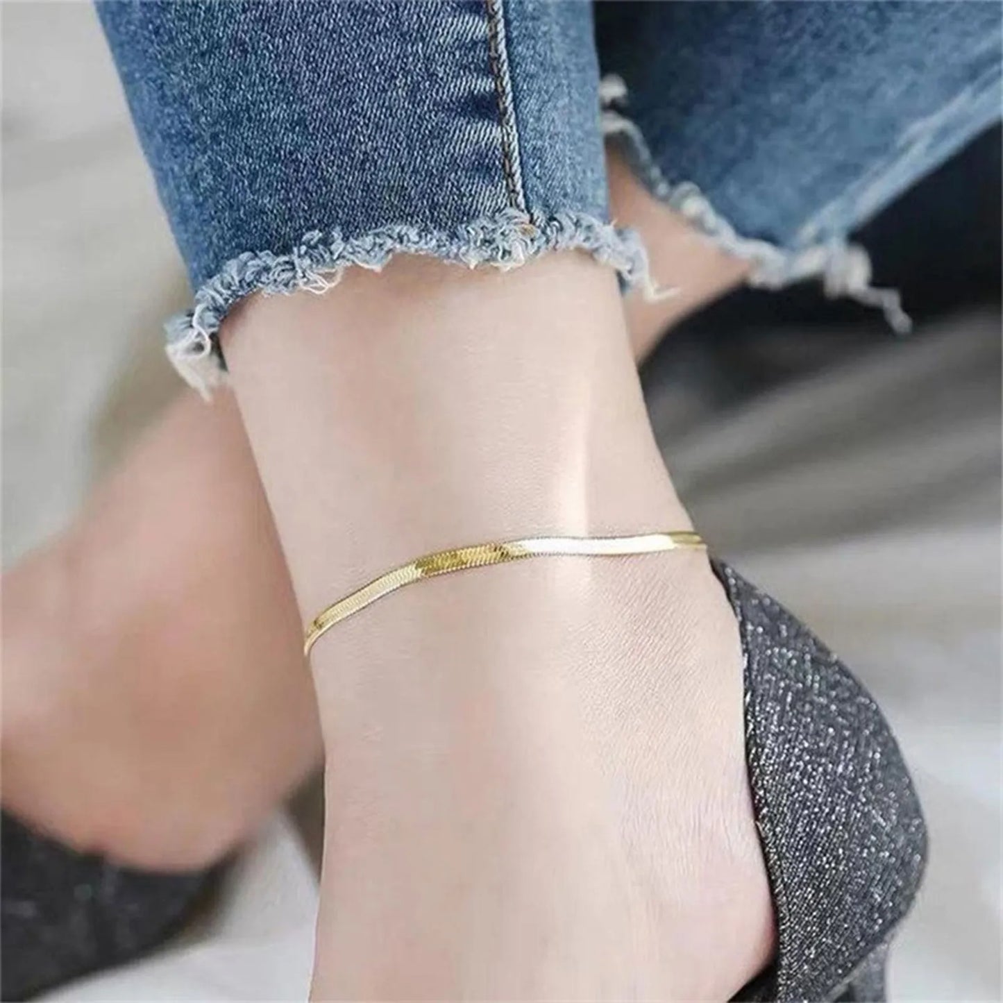 Anklet Bracelets For Women Simple Everything Stainless Steel Anklet Women'S 4mm Vacuum Gold Plated Freeshiping Items For Ladies