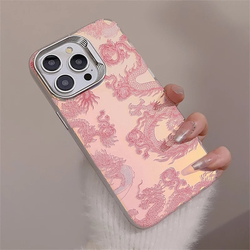 Nwe Year Phone Cases For iphone 15 14 13 Pro Max Chinese Pink Dragon Pattern Phone Fundas Back Protective fantastic Style Covers