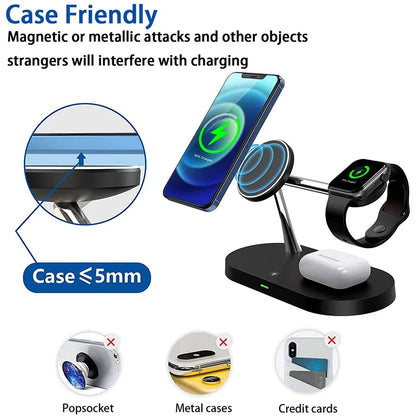 3 in 1 Wireless Charger Stand For iPhone 12 13 14 15 16 Fast Charging Station for Apple Watch 10 9 8 7 6 5 4 Airpods 2 3 Pro