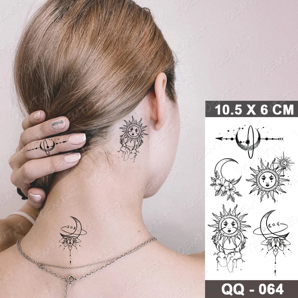 Waterproof Temporary Tattoo Sticker Moon Sun Black Line Geometric Flash Tatoo Women Men Child Arm Ankle Body Art Fake Tatto Cool