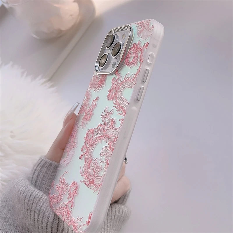 Nwe Year Phone Cases For iphone 15 14 13 Pro Max Chinese Pink Dragon Pattern Phone Fundas Back Protective fantastic Style Covers