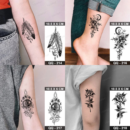 Waterproof Temporary Tattoo Sticker Moon Sun Black Line Geometric Flash Tatoo Women Men Child Arm Ankle Body Art Fake Tatto Cool