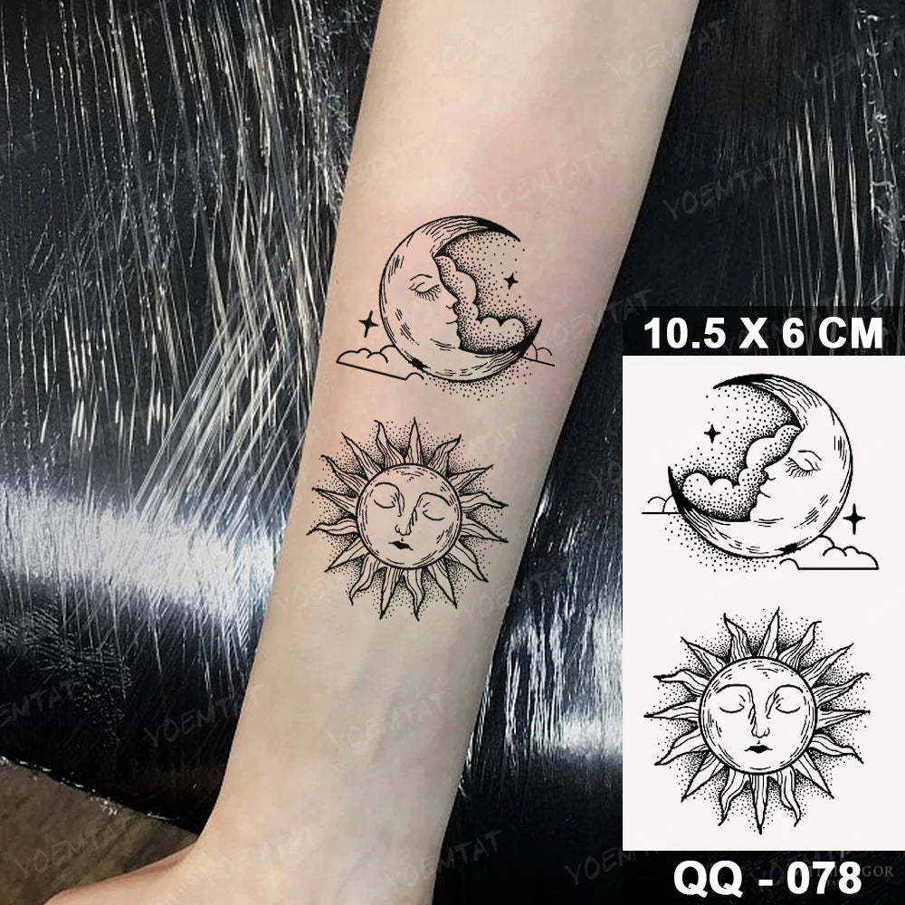 Waterproof Temporary Tattoo Sticker Moon Sun Black Line Geometric Flash Tatoo Women Men Child Arm Ankle Body Art Fake Tatto Cool