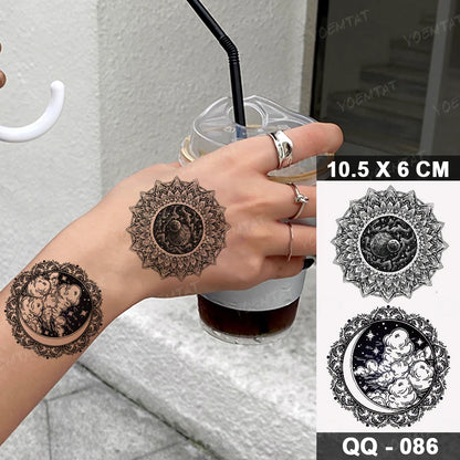 Waterproof Temporary Tattoo Sticker Moon Sun Black Line Geometric Flash Tatoo Women Men Child Arm Ankle Body Art Fake Tatto Cool