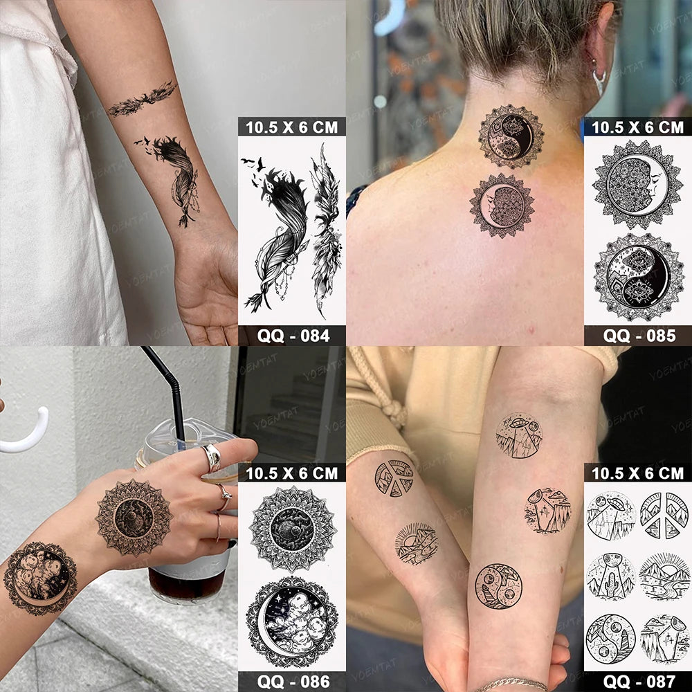 Waterproof Temporary Tattoo Sticker Moon Sun Black Line Geometric Flash Tatoo Women Men Child Arm Ankle Body Art Fake Tatto Cool