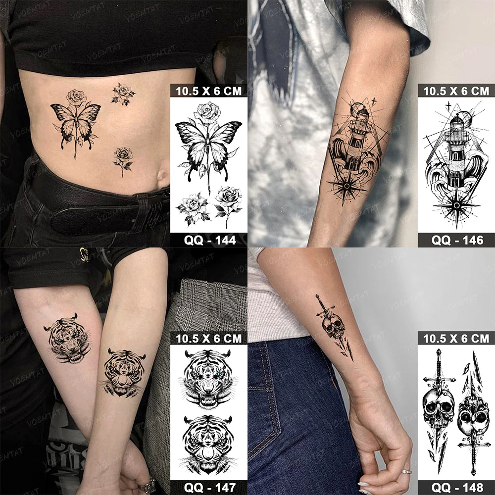 Waterproof Temporary Tattoo Sticker Moon Sun Black Line Geometric Flash Tatoo Women Men Child Arm Ankle Body Art Fake Tatto Cool