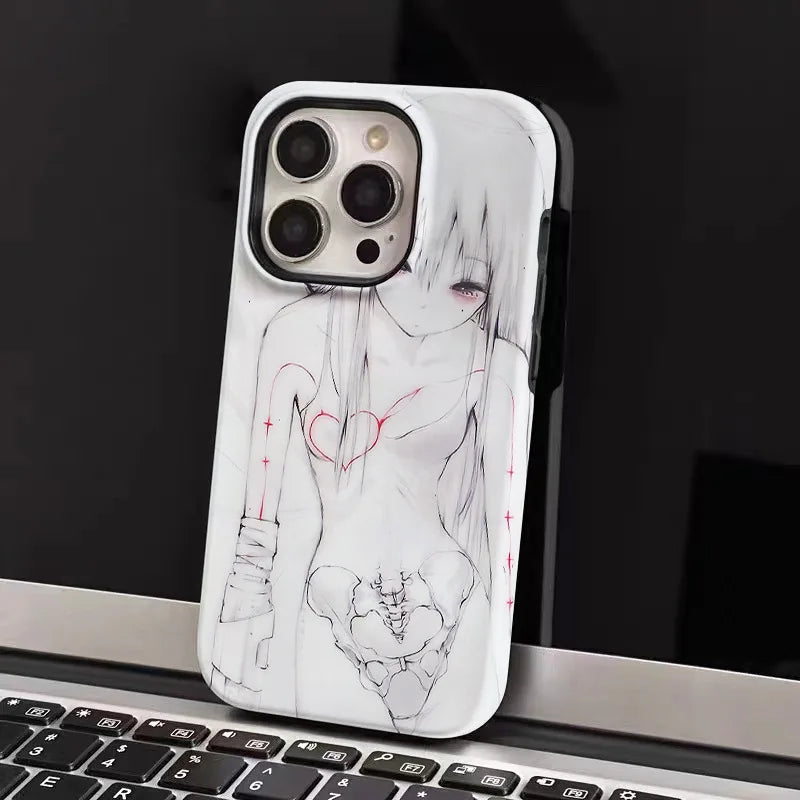 Anime Morbid Girl Phone Cases For Iphone 15 14 13 Pro Max Rear Cases Hard Shell Phone Covers Artistic Personality Fashion Fundas