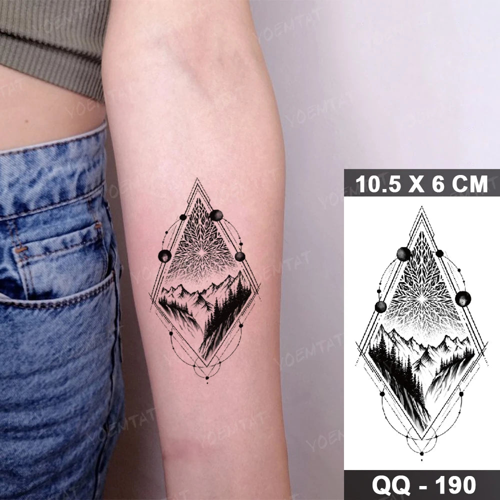 Waterproof Temporary Tattoo Sticker Moon Sun Black Line Geometric Flash Tatoo Women Men Child Arm Ankle Body Art Fake Tatto Cool