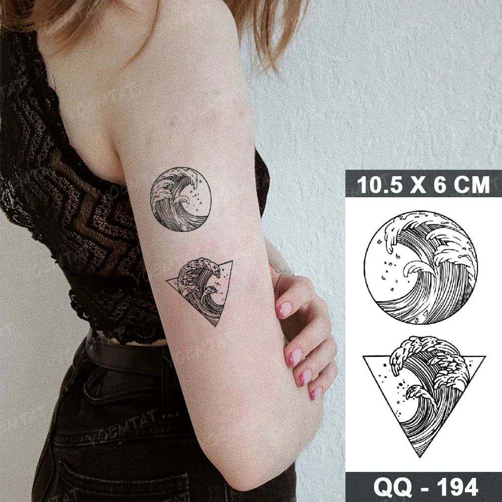 Waterproof Temporary Tattoo Sticker Moon Sun Black Line Geometric Flash Tatoo Women Men Child Arm Ankle Body Art Fake Tatto Cool