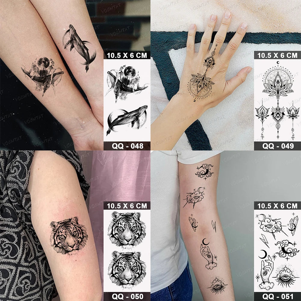 Waterproof Temporary Tattoo Sticker Moon Sun Black Line Geometric Flash Tatoo Women Men Child Arm Ankle Body Art Fake Tatto Cool