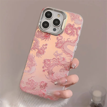 Nwe Year Phone Cases For iphone 15 14 13 Pro Max Chinese Pink Dragon Pattern Phone Fundas Back Protective fantastic Style Covers