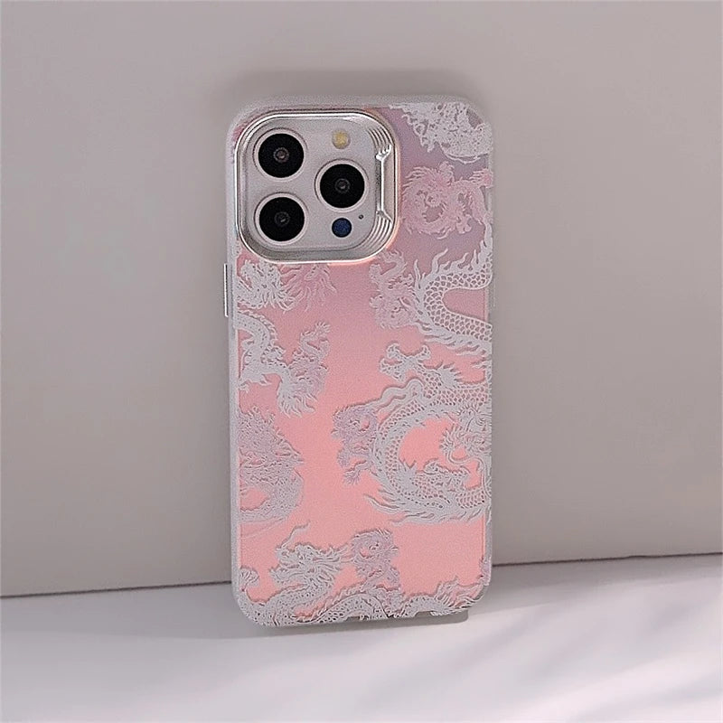 Nwe Year Phone Cases For iphone 15 14 13 Pro Max Chinese Pink Dragon Pattern Phone Fundas Back Protective fantastic Style Covers