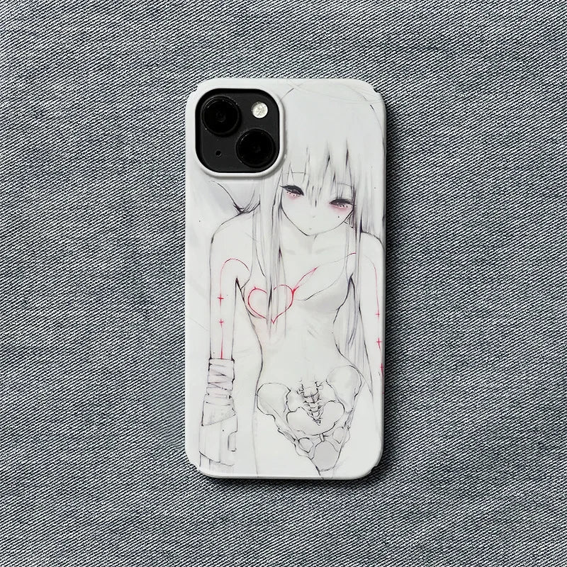 Anime Morbid Girl Phone Cases For Iphone 15 14 13 Pro Max Rear Cases Hard Shell Phone Covers Artistic Personality Fashion Fundas