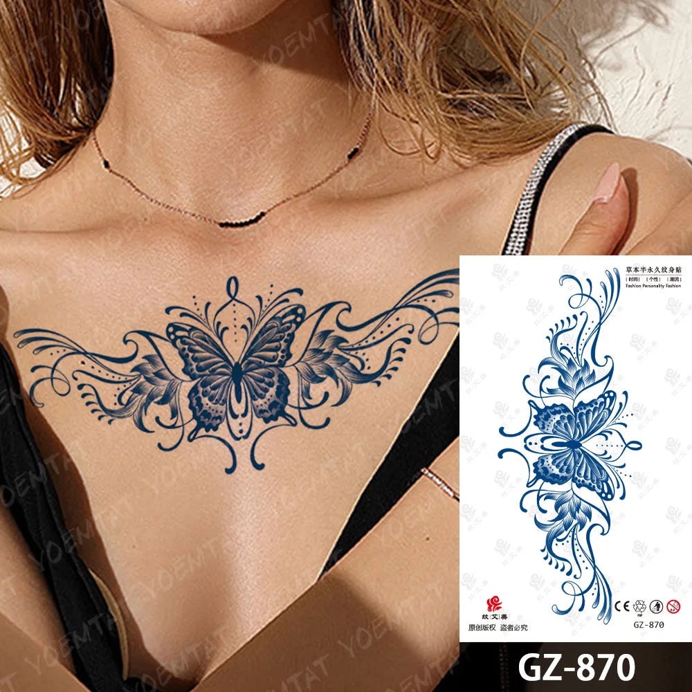 Bow Tie Love Juice Ink Lasting Waterproof Temporary Tattoo Sticker Leaf Totem Semi Permanent Fake Tatoo Body Art Men Women Arm