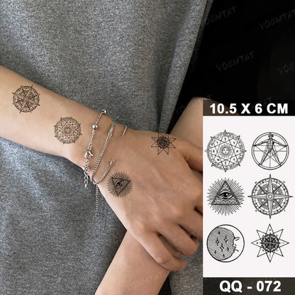 Waterproof Temporary Tattoo Sticker Moon Sun Black Line Geometric Flash Tatoo Women Men Child Arm Ankle Body Art Fake Tatto Cool