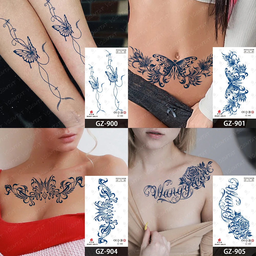 Bow Tie Love Juice Ink Lasting Waterproof Temporary Tattoo Sticker Leaf Totem Semi Permanent Fake Tatoo Body Art Men Women Arm