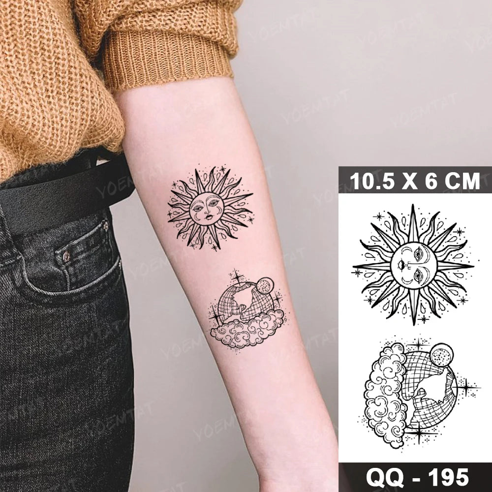 Waterproof Temporary Tattoo Sticker Moon Sun Black Line Geometric Flash Tatoo Women Men Child Arm Ankle Body Art Fake Tatto Cool