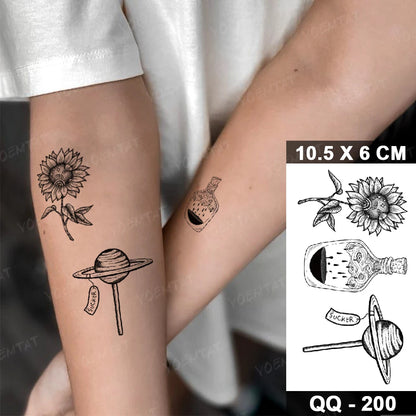 Waterproof Temporary Tattoo Sticker Moon Sun Black Line Geometric Flash Tatoo Women Men Child Arm Ankle Body Art Fake Tatto Cool