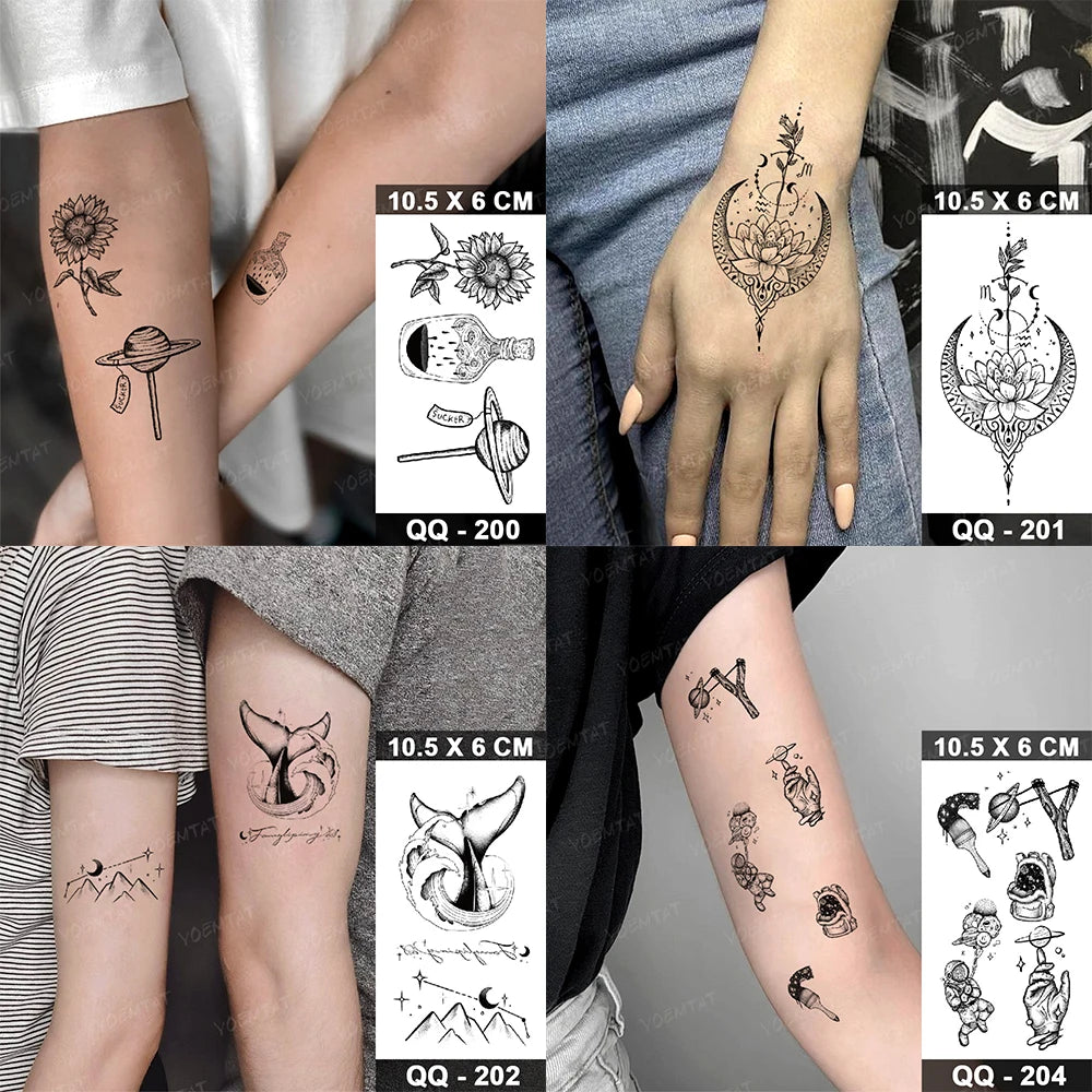 Waterproof Temporary Tattoo Sticker Moon Sun Black Line Geometric Flash Tatoo Women Men Child Arm Ankle Body Art Fake Tatto Cool