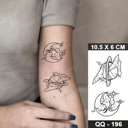 Waterproof Temporary Tattoo Sticker Moon Sun Black Line Geometric Flash Tatoo Women Men Child Arm Ankle Body Art Fake Tatto Cool