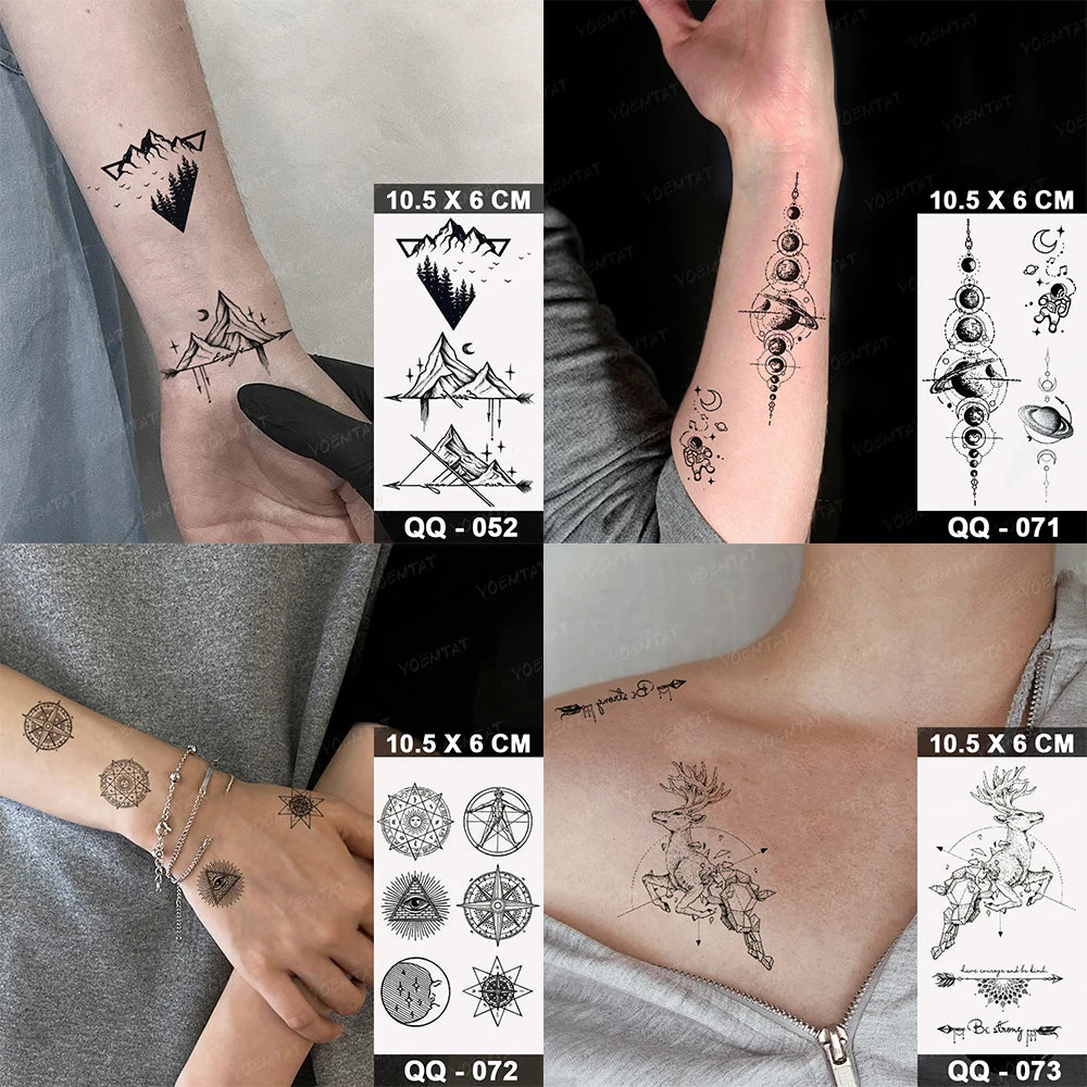 Waterproof Temporary Tattoo Sticker Moon Sun Black Line Geometric Flash Tatoo Women Men Child Arm Ankle Body Art Fake Tatto Cool