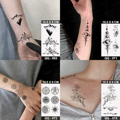 Waterproof Temporary Tattoo Sticker Moon Sun Black Line Geometric Flash Tatoo Women Men Child Arm Ankle Body Art Fake Tatto Cool