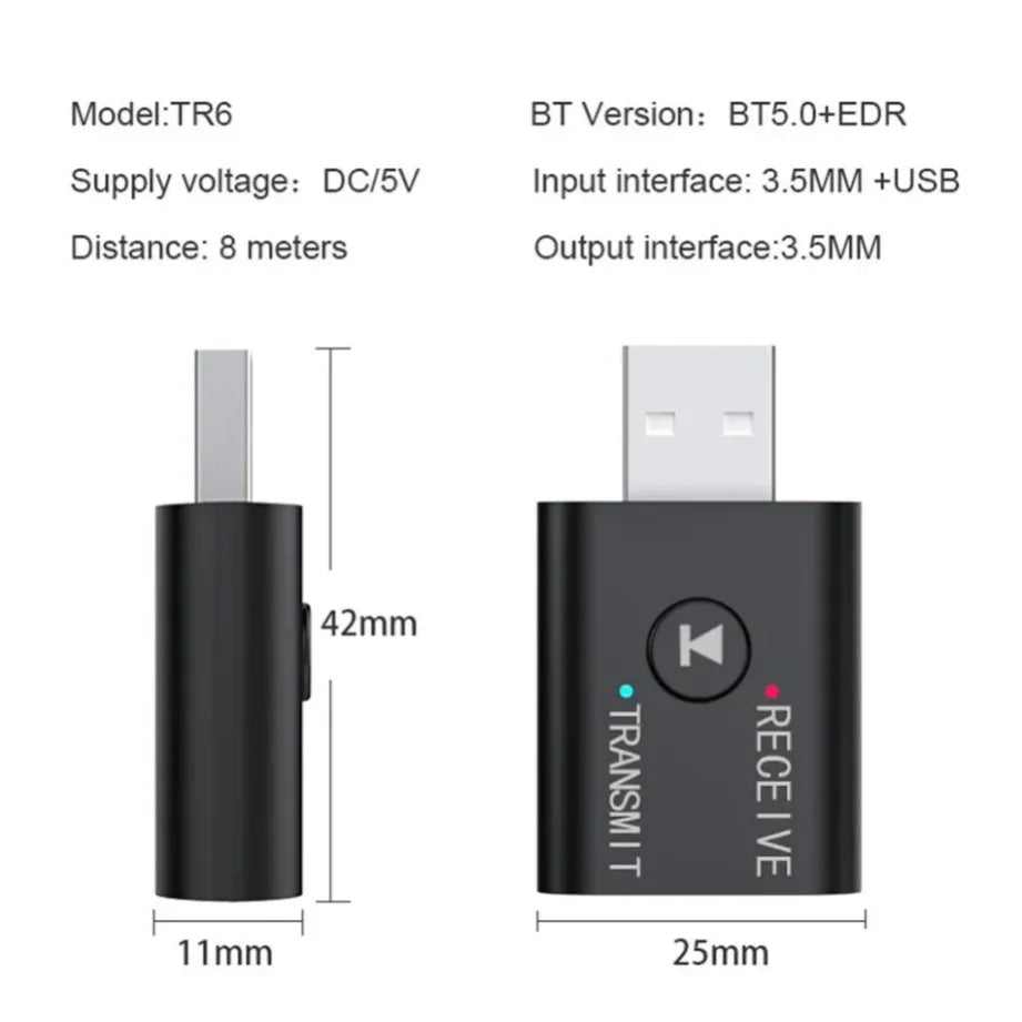 Grwibeou 2 IN 1 USB Bluetooth 5.0 Adapter Transmiter 3.5mm AUX Jack For PC Computer TV Laptop Speaker Headset Bluetooth Receiver