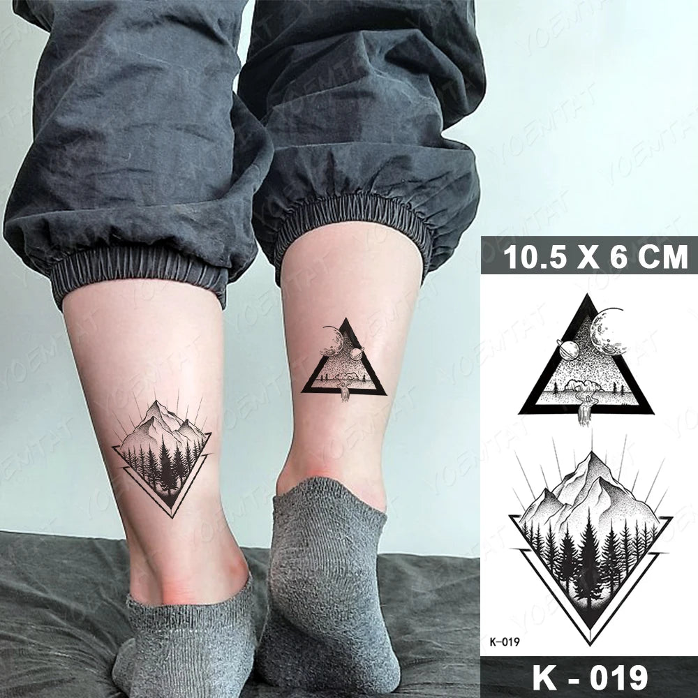 Waterproof Temporary Tattoo Sticker Moon Sun Black Line Geometric Flash Tatoo Women Men Child Arm Ankle Body Art Fake Tatto Cool