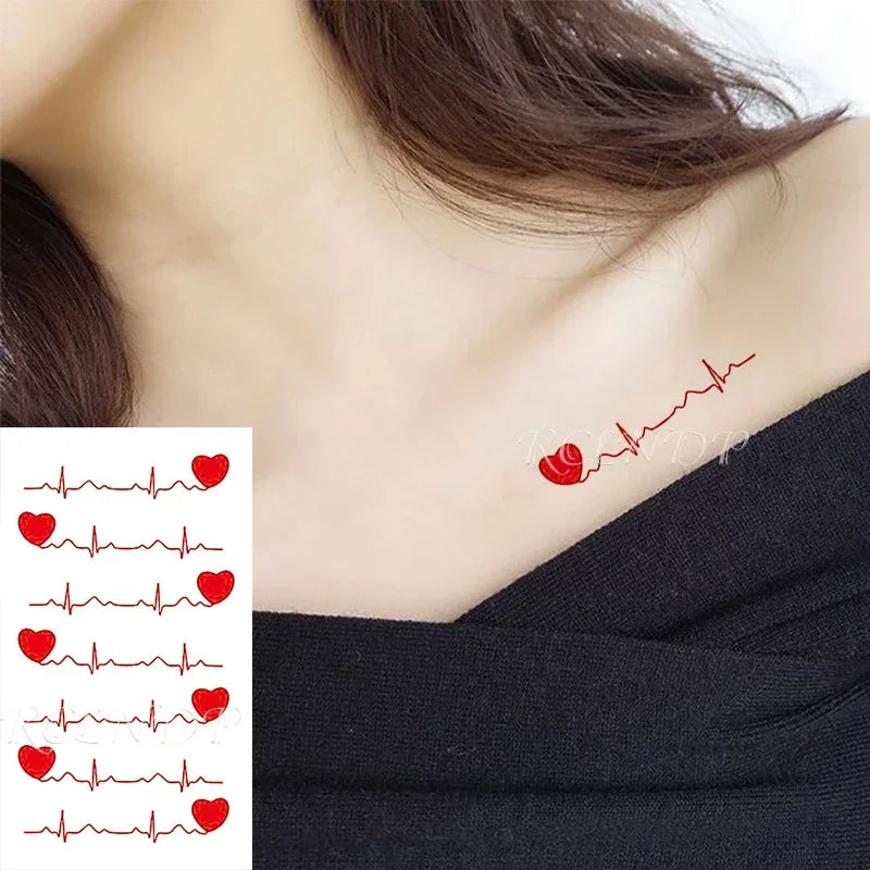 Waterproof Temporary Tattoo Sticker Body Art Love Wave Heartbeat Line Small Size Fake Tatto Flash Tatoo for Girl Women