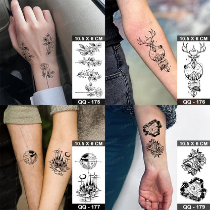 Waterproof Temporary Tattoo Sticker Moon Sun Black Line Geometric Flash Tatoo Women Men Child Arm Ankle Body Art Fake Tatto Cool